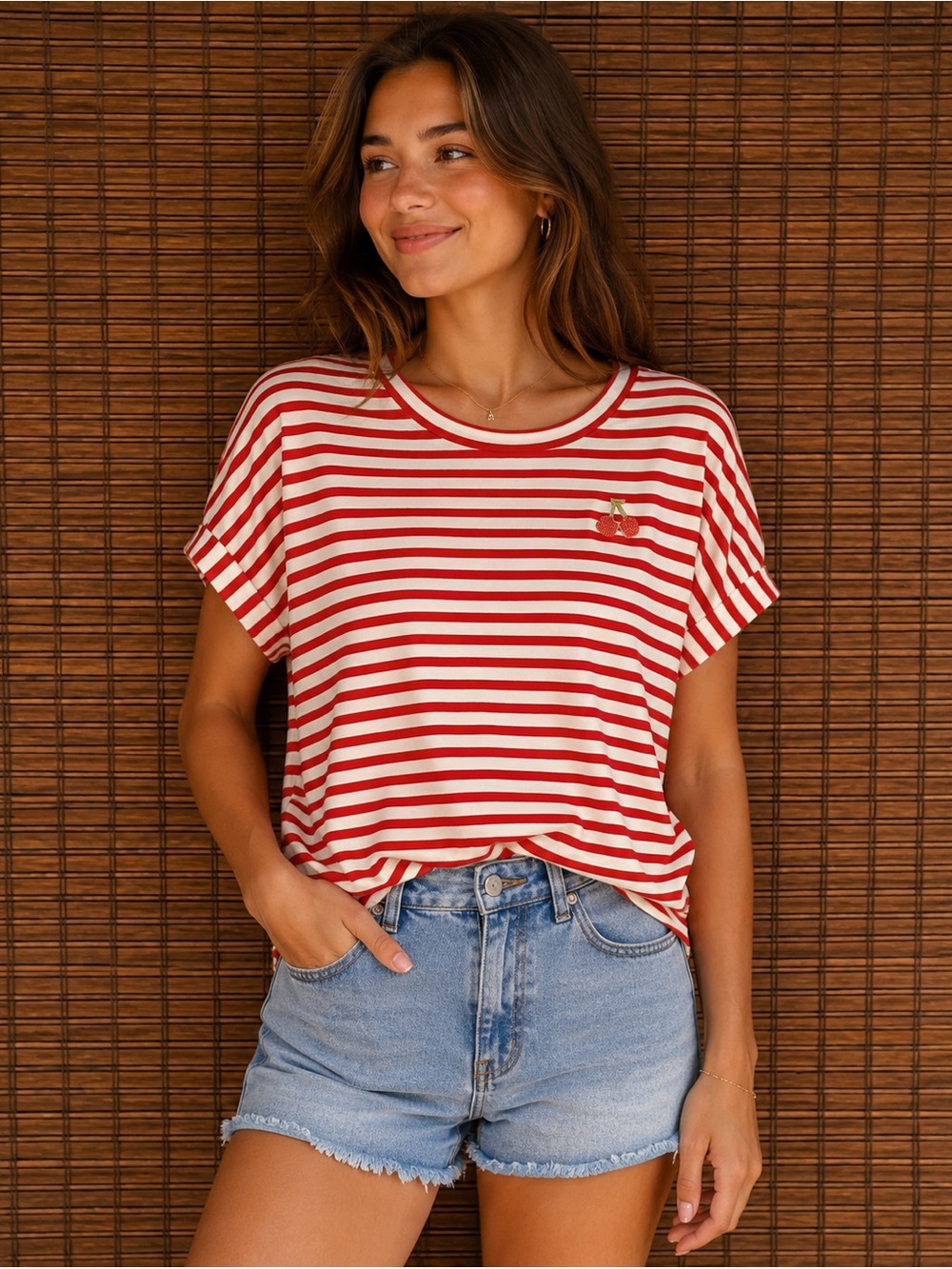 Striped Red and White Short Sleeve Women’s Tee (New)